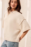 Lightweight Drop Shoulder Crew Neck Elbow Sleeve Sweater
