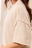Lightweight Drop Shoulder Crew Neck Elbow Sleeve Sweater