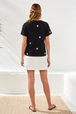 Embroidered Daisy Short Sleeve Crew Neck Top