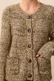Eyelash Yarn Button-Front Long Sleeve Cardigan