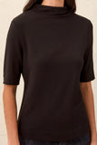 Funnel Neck Elbow Sleeve Soft Knit Top