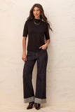 Funnel Neck Elbow Sleeve Soft Knit Top
