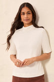 Funnel Neck Elbow Sleeve Soft Knit Top