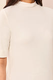 Funnel Neck Elbow Sleeve Soft Knit Top