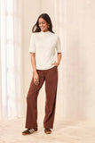 Funnel Neck Elbow Sleeve Soft Knit Top