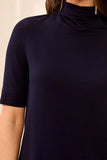 Funnel Neck Elbow Sleeve Soft Knit Top