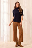 Funnel Neck Elbow Sleeve Soft Knit Top