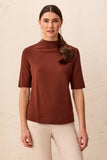 Funnel Neck Elbow Sleeve Soft Knit Top