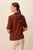 Funnel Neck Elbow Sleeve Soft Knit Top