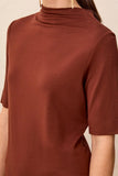 Funnel Neck Elbow Sleeve Soft Knit Top