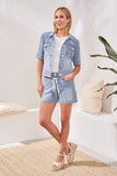 Audrey Wide Leg Striped Denim Shorts With Drawcord