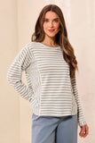 Lightweight Striped Crewneck Long Sleeve Knit Top