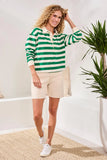 Cotton Stripe Long Sleeve Collared Polo Shirt