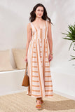 Linen Maxi Dress with Contrast Inserts & Adjustable Waist Sash