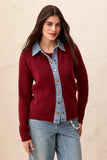 Mixed Media Sweater Jacket With Denim Trim Detail