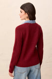 Mixed Media Sweater Jacket With Denim Trim Detail