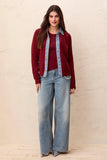 Mixed Media Sweater Jacket With Denim Trim Detail