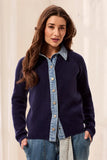 Mixed Media Sweater Jacket W/ Denim Detail