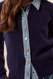 Mixed Media Sweater Jacket W/ Denim Detail
