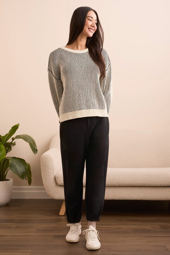 Plaited Chenille Crew Neck Ribbed Sweater