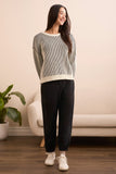 Plaited Chenille Crew Neck Ribbed Sweater