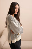 Plaited Chenille Crew Neck Ribbed Sweater