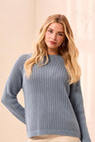 Pointelle Button-Back Long Sleeve Sweater
