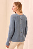 Pointelle Button-Back Long Sleeve Sweater