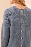 Pointelle Button-Back Long Sleeve Sweater