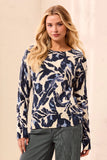 Printed Cable Cotton Crew Neck Sweater