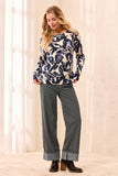 Printed Cable Cotton Crew Neck Sweater