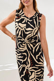 Printed Sleeveless Jersey V‑Neck Front‑Knot Dress