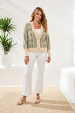 Two-Tone Diamond Knit Combed Cotton Cardigan