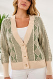 Two-Tone Diamond Knit Combed Cotton Cardigan