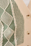 Two-Tone Diamond Knit Combed Cotton Cardigan
