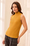 Ribbed Funnel Neck Sleeveless Knit Tank