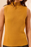Ribbed Funnel Neck Sleeveless Knit Tank