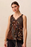 Satin Feel V-Neck Cami With Lace Trim