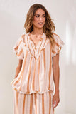 Textured Linen Smocked V-Neck Short-Sleeve Blouse