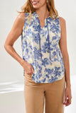 Sleeveless Frill-Neck Printed Blouse