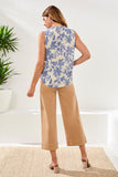 Sleeveless Frill-Neck Printed Blouse