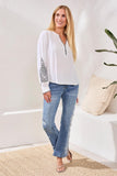 Viscose Notch Neck Embroidered Puff Sleeve Blouse