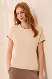 Soft Cotton Blend Cap Sleeve Top With Topstitch