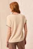 Soft Cotton Blend Cap Sleeve Top With Topstitch