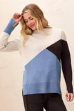 Soft Knit Colorblock Mock Neck Sweater