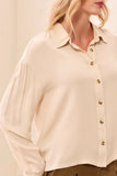Soft Viscose Drop Shoulder Button Front Collared Blouse