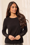 Soft Viscose Long Sleeve Button Cuff Knit Top