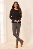Soft Viscose Long Sleeve Button Cuff Knit Top