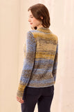 Space-Dye Textured Mock Neck Puff Sleeve Sweater