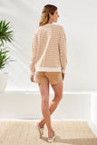 Cotton Crewneck Drop‑Shoulder Long Sleeve Top with Combo Trim